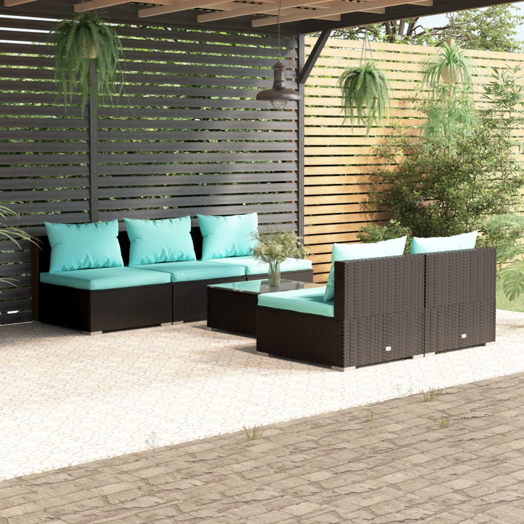 6-delige Loungeset met kussens poly rattan zwart is nu te koop bij PeponiXL, paradijselijk wonen!