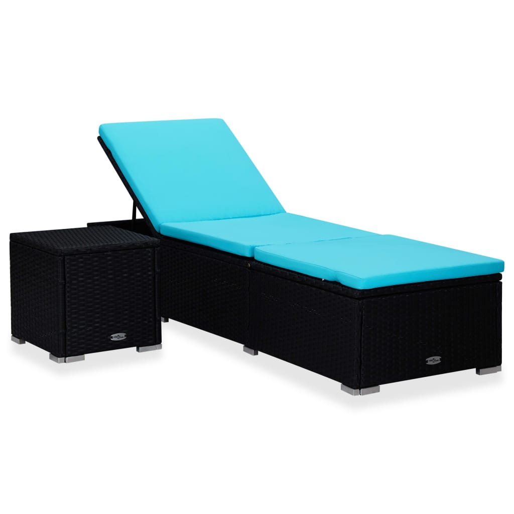 Ligbed met kussen en theetafel poly rattan blauw is nu te koop bij PeponiXL, paradijselijk wonen!