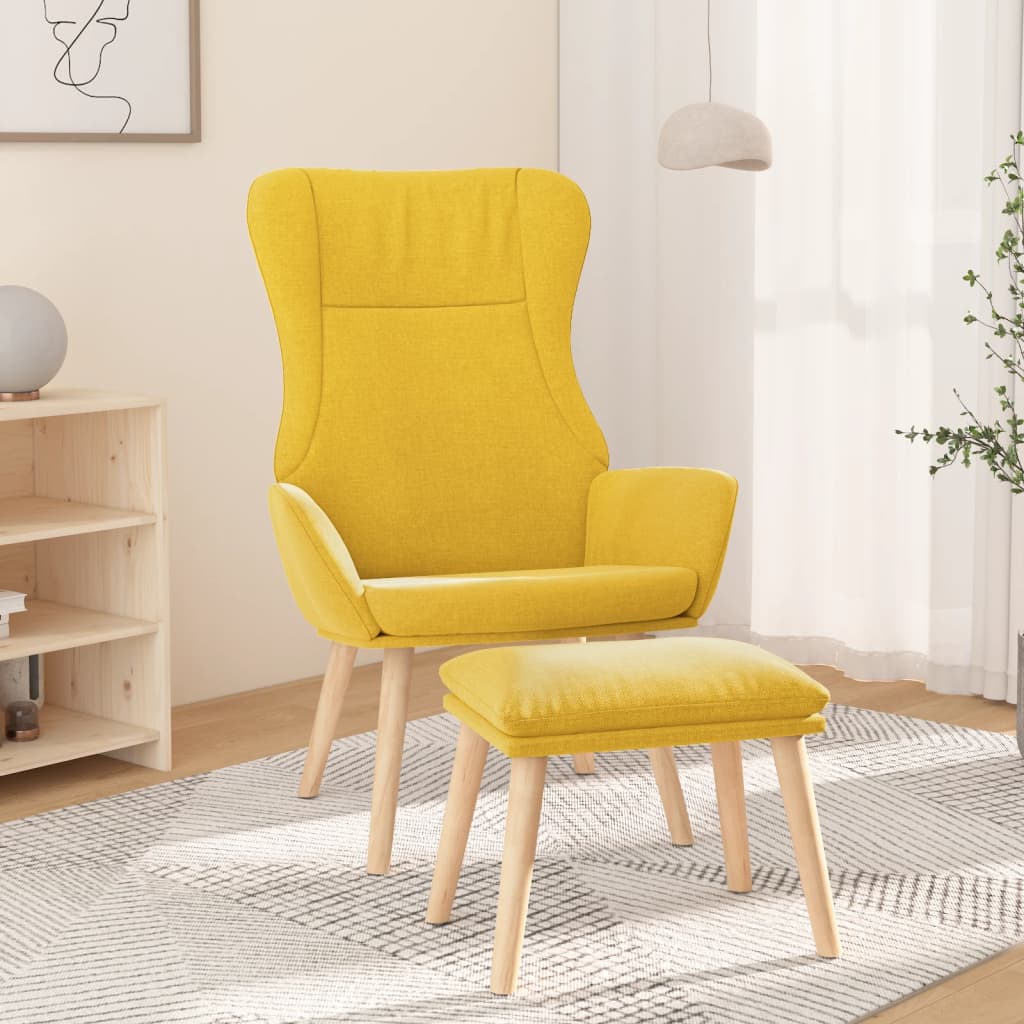 Relaxstoel met voetenbank stof mosterdgeel is nu te koop bij PeponiXL, paradijselijk wonen!