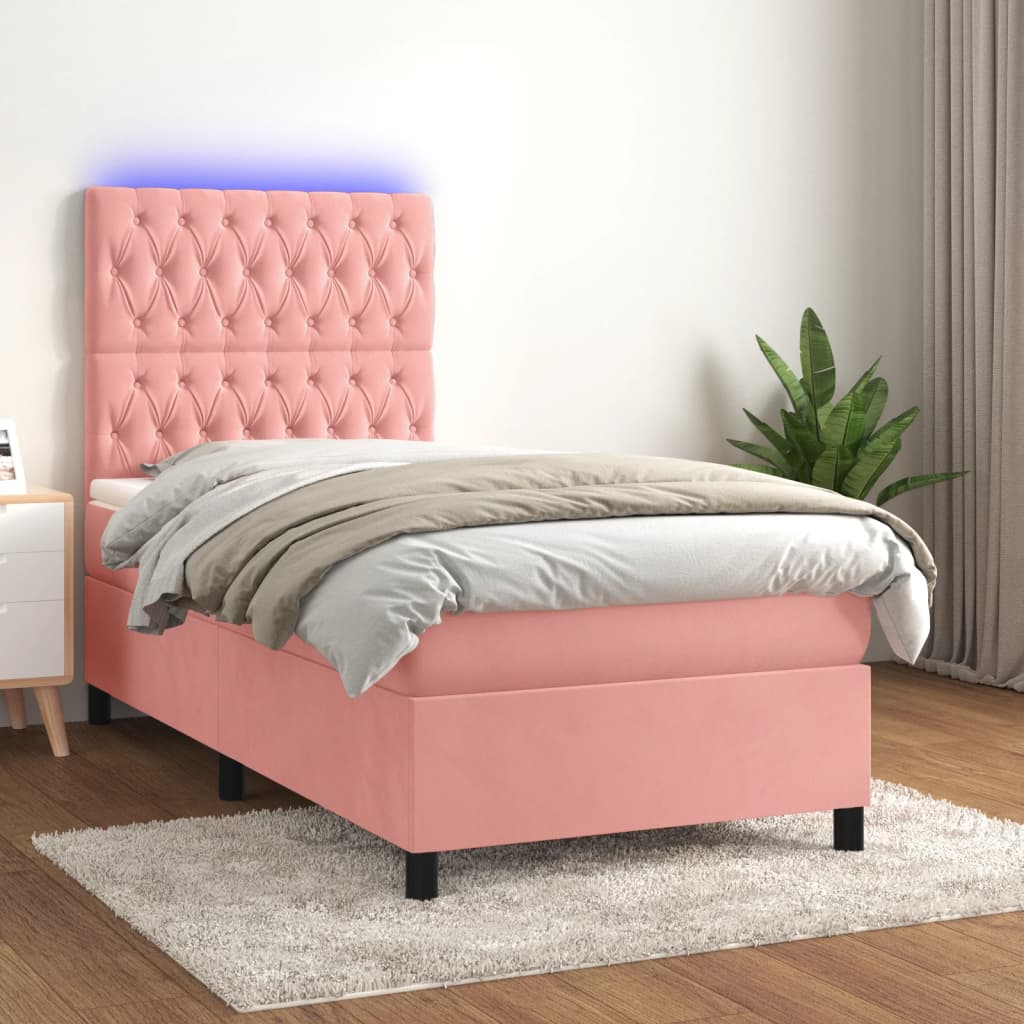 Boxspring met matras en LED fluweel roze 90x200 cm is nu te koop bij PeponiXL, paradijselijk wonen!