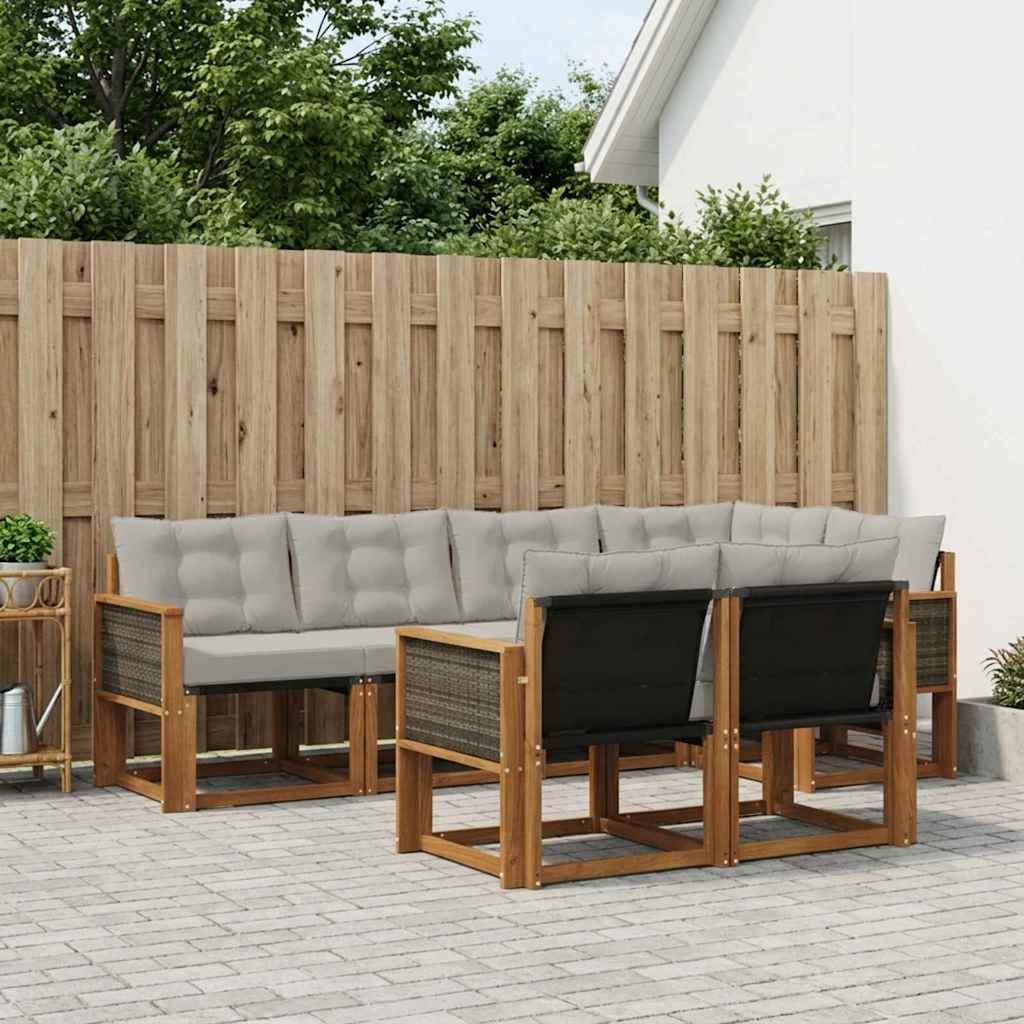 Buiten bankenset met kussen 7 pcs Naturel en lichtgrijs is nu te koop bij PeponiXL, paradijselijk wonen!