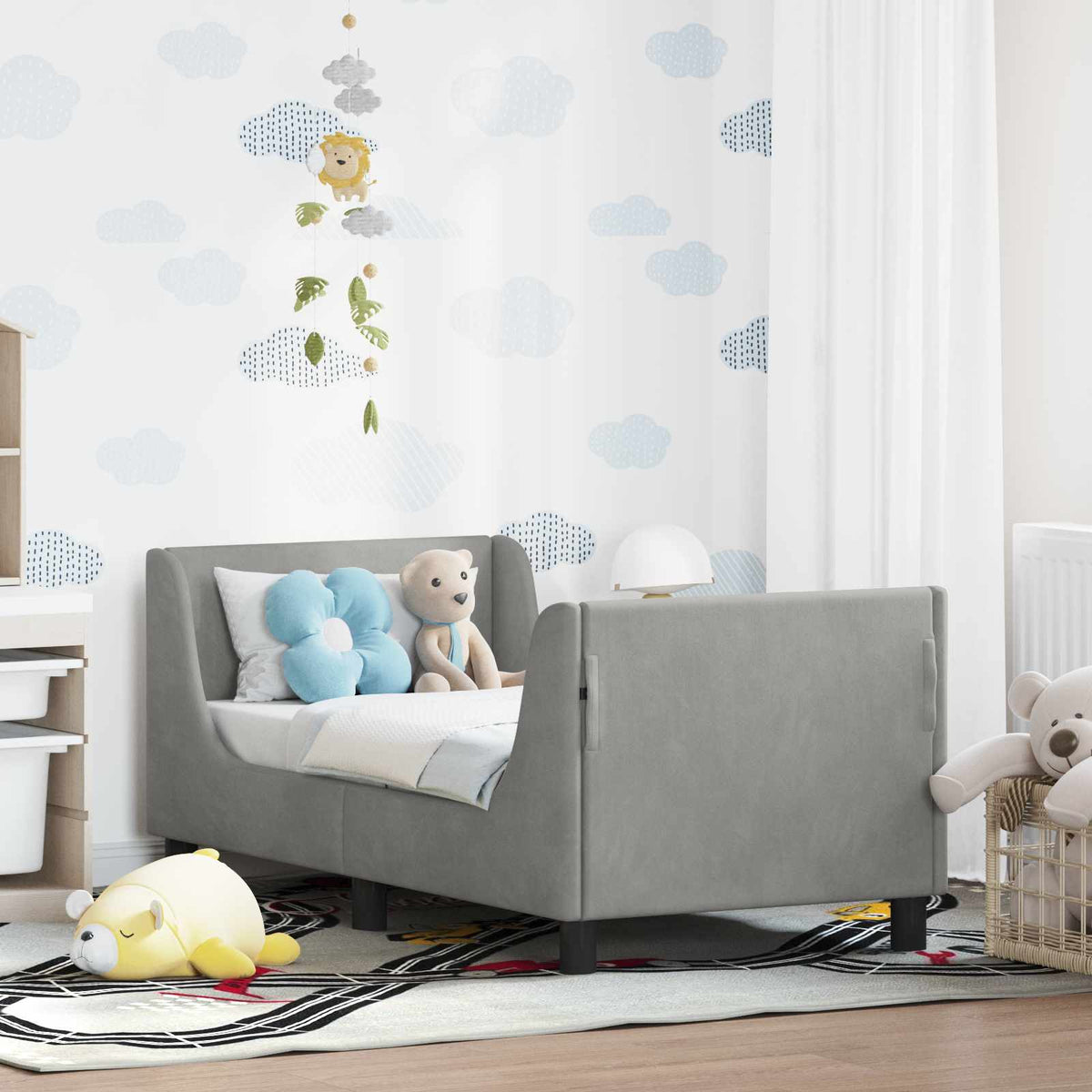 Peuterbedframe met hoofdbord Lichtgrijs 70 x 140 cm Fluweel is nu te koop bij PeponiXL, paradijselijk wonen!