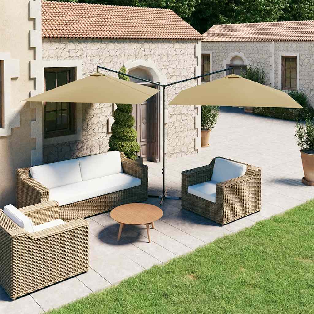 Parasol dubbel met stalen paal 600x300 cm taupe is nu te koop bij PeponiXL, paradijselijk wonen!