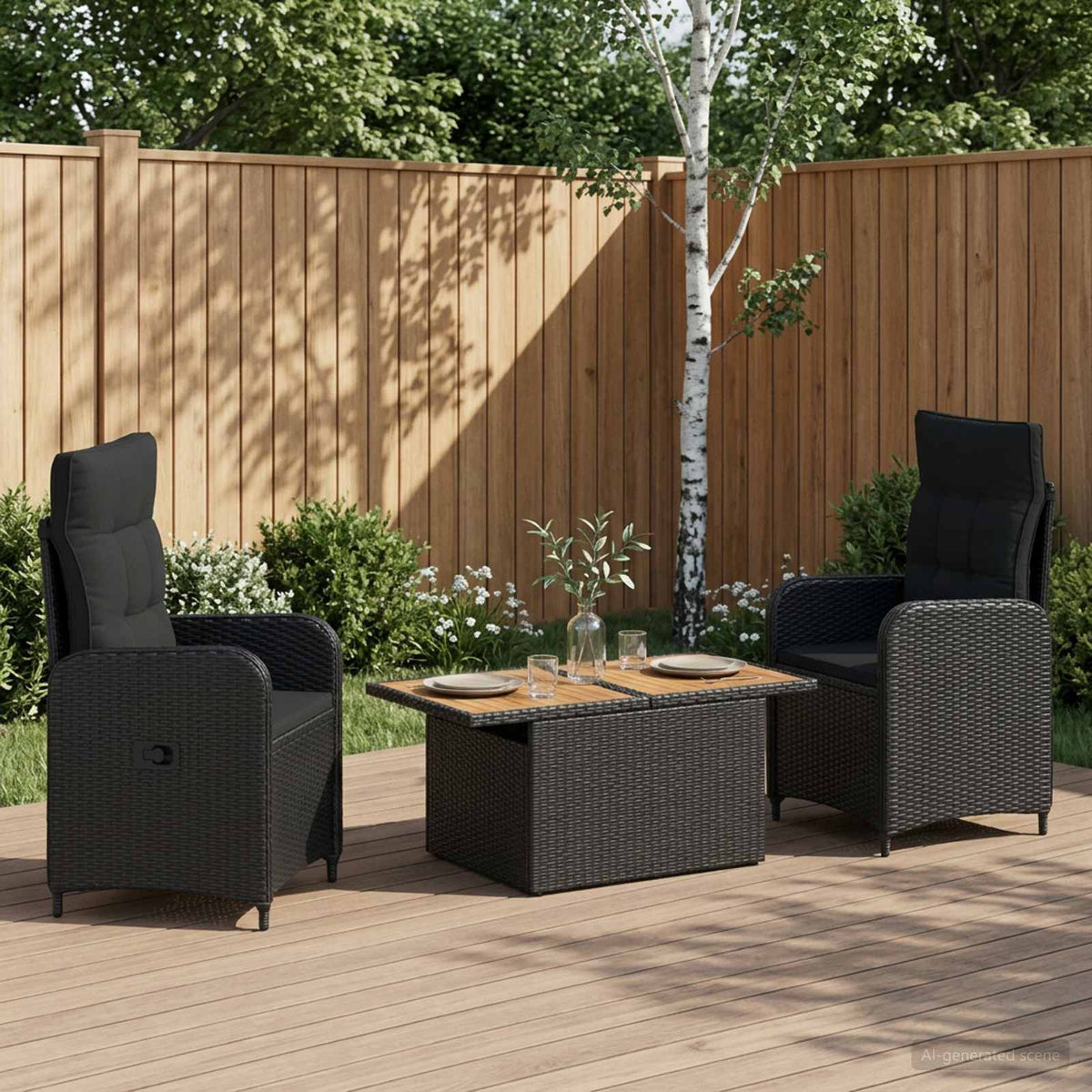 Buiten eettafelset 3 pcs Zwart Poly Riet en Acaciahout is nu te koop bij PeponiXL, paradijselijk wonen!