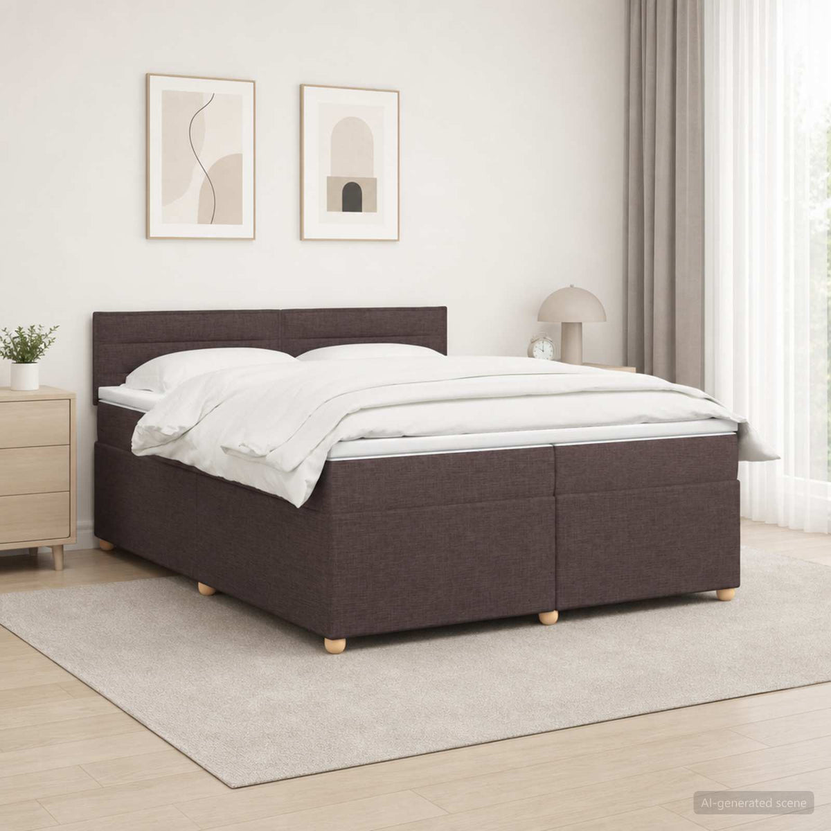Boxspringbed met matras Donkerbruin 200 x 200 cm Stof is nu te koop bij PeponiXL, paradijselijk wonen!