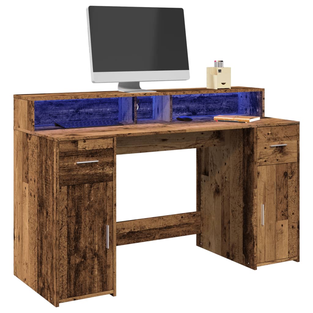 Bureau met LED-verlichting 140x55x91 cm bewerkt hout oud hout is nu te koop bij PeponiXL, paradijselijk wonen!