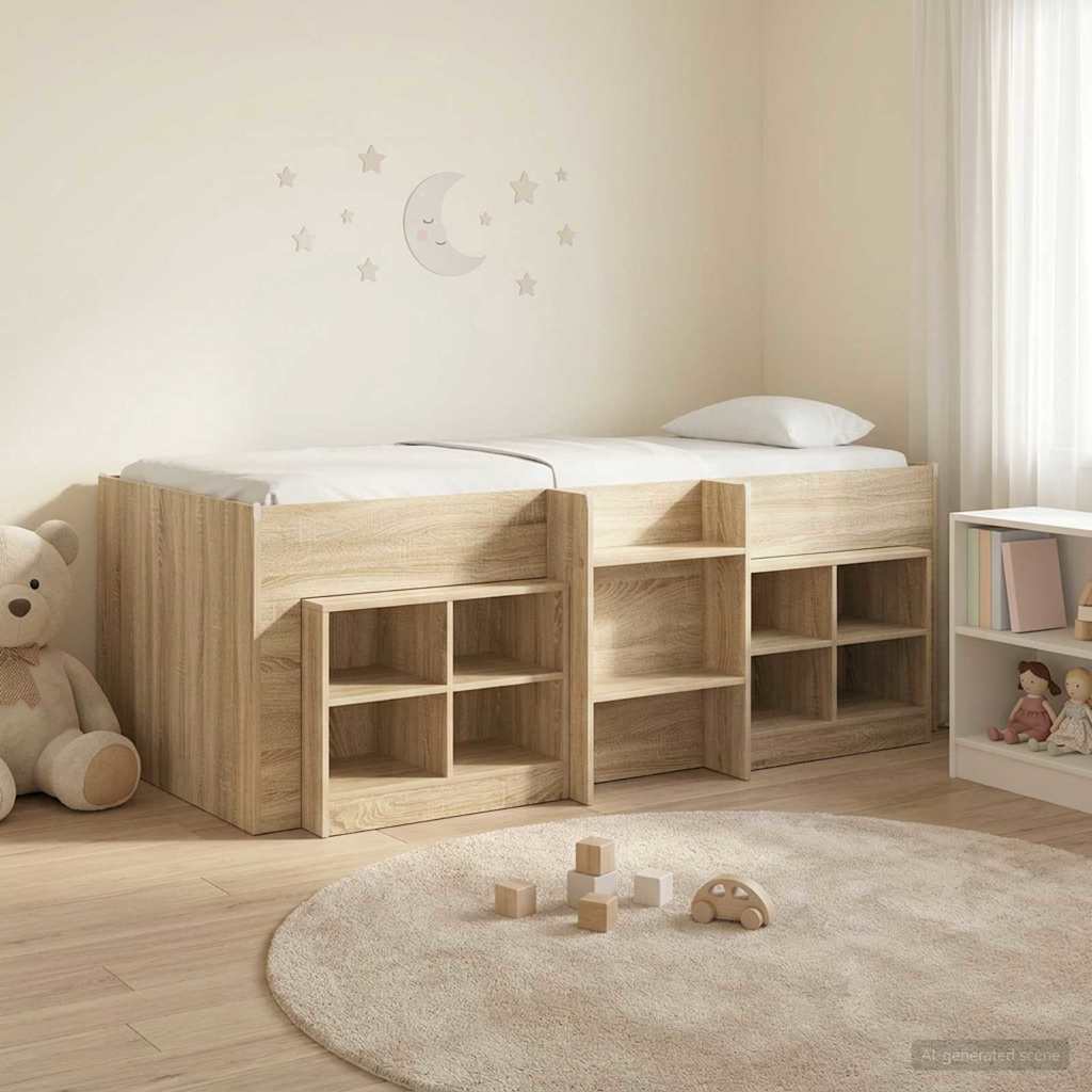 Loft Bed Frame met Kast 3 st Sonoma Eiken Bewerkt hout is nu te koop bij PeponiXL, paradijselijk wonen!