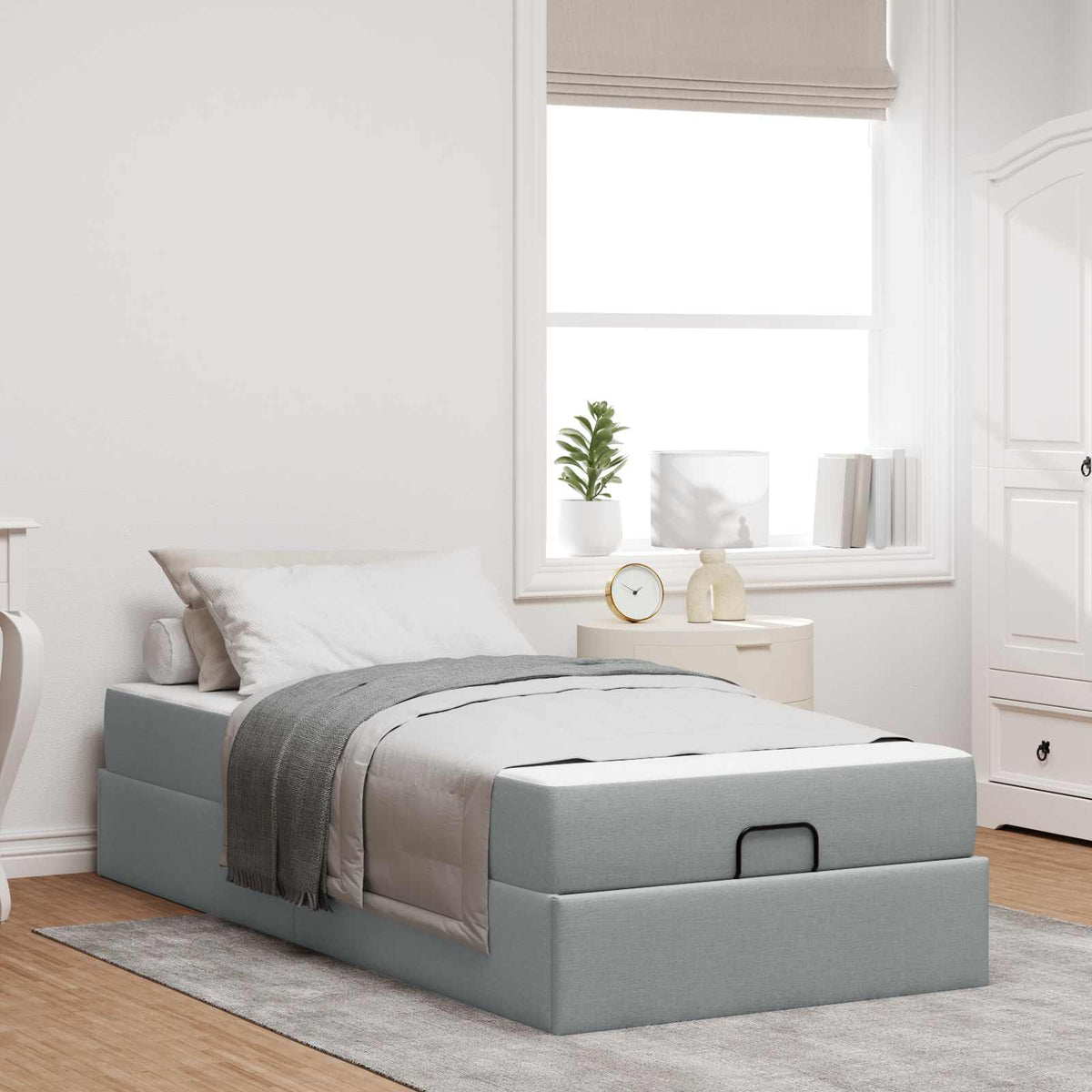 Bedframe met matras 2 pcs Lichtgrijs Stof is nu te koop bij PeponiXL, paradijselijk wonen!