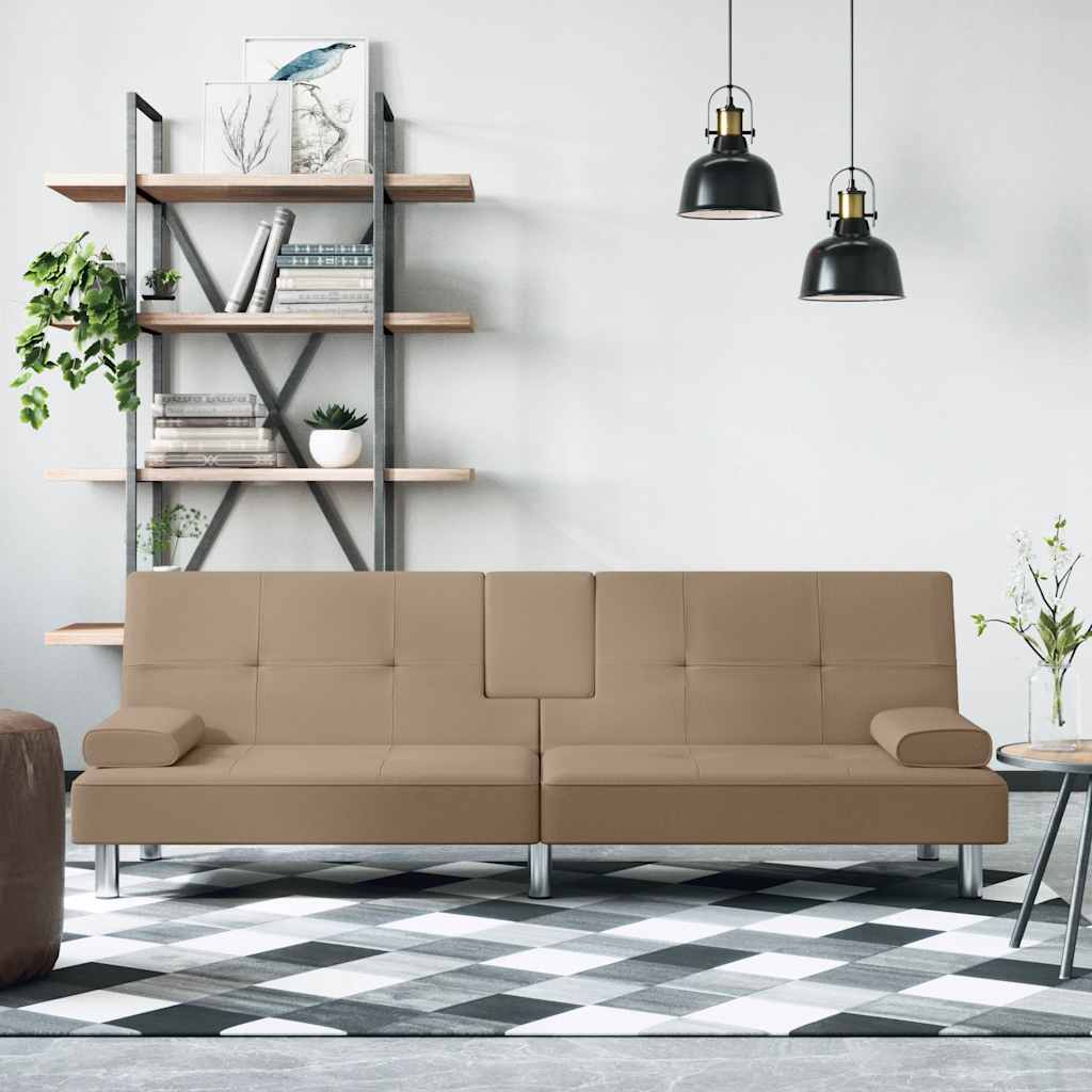 Slaapbank met bekerhouders kunstleer cappuccinokleurig is nu te koop bij PeponiXL, paradijselijk wonen!