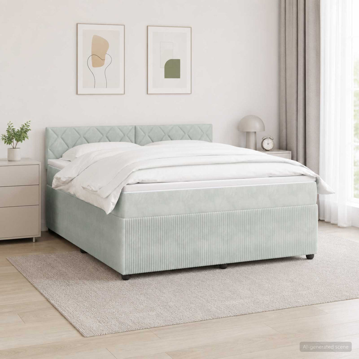 Boxspringbed met matras Lichtgrijs 140 x 190 cm Fluweel is nu te koop bij PeponiXL, paradijselijk wonen!