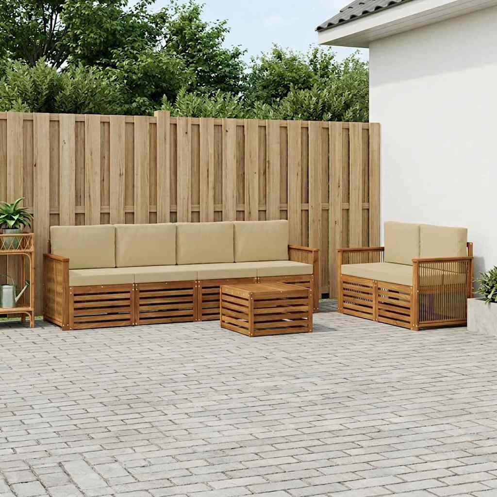 Buiten bankenset 7 pcs Natuurlijk en Beige Massief Acaciahout is nu te koop bij PeponiXL, paradijselijk wonen!