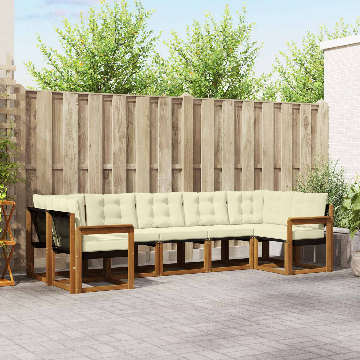 Buiten bankenset met kussen 7 pcs Natuurlijk en Crème is nu te koop bij PeponiXL, paradijselijk wonen!