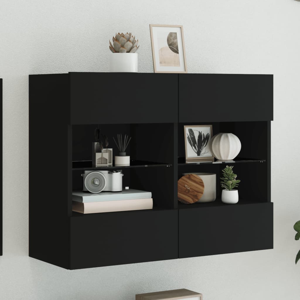 Tv-wandmeubel met LED-verlichting 78,5x30x60,5 cm zwart is nu te koop bij PeponiXL, paradijselijk wonen!