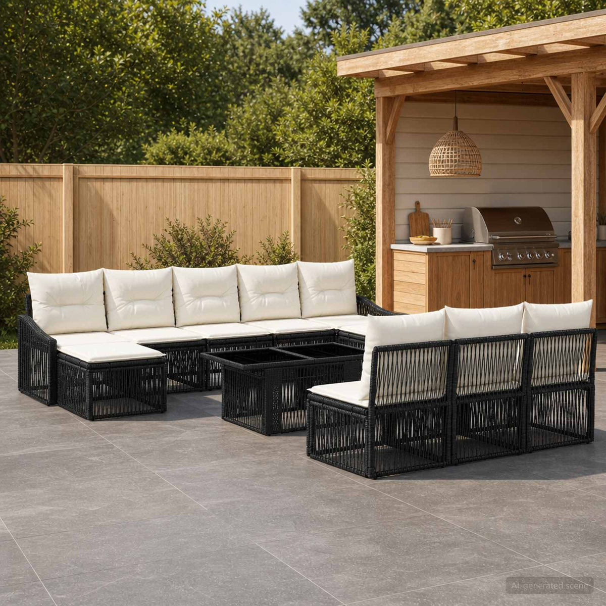 Tuinbankenset 11 st Zwart en Cream Wit poly rattan is nu te koop bij PeponiXL, paradijselijk wonen!