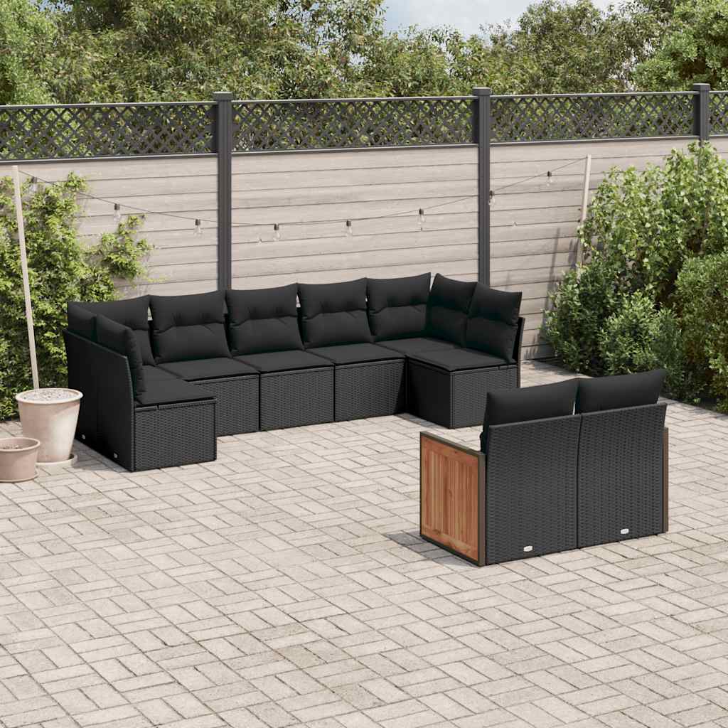 9-delige Loungeset met kussens poly rattan zwart is nu te koop bij PeponiXL, paradijselijk wonen!