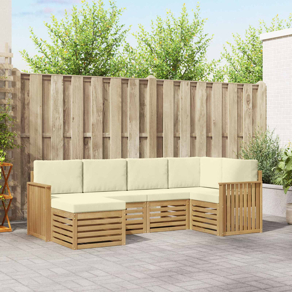 Buiten bankenset 6 pcs Wit en crèmekleurig Polyester is nu te koop bij PeponiXL, paradijselijk wonen!