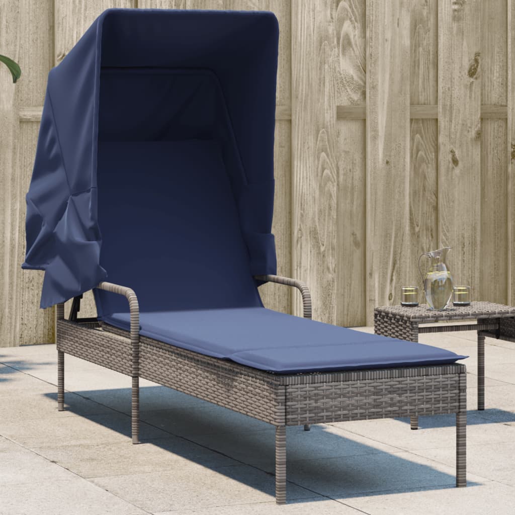 Ligstoel met Luifel grijs poly rattan is nu te koop bij PeponiXL, paradijselijk wonen!