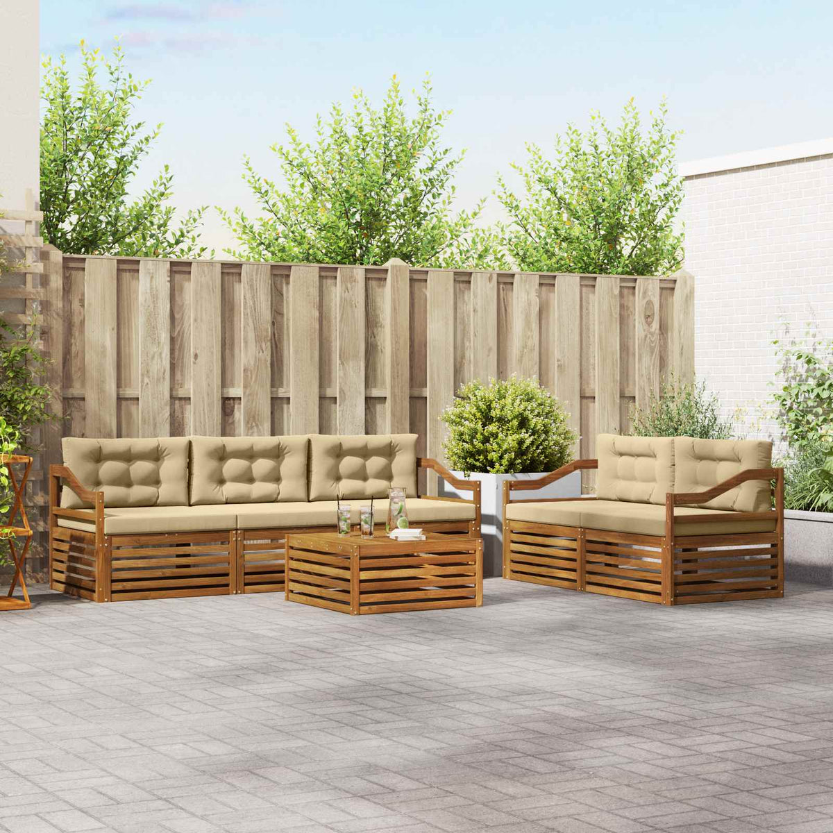 Buiten bankenset met kussen 6 pcs Natuurlijk en Beige is nu te koop bij PeponiXL, paradijselijk wonen!
