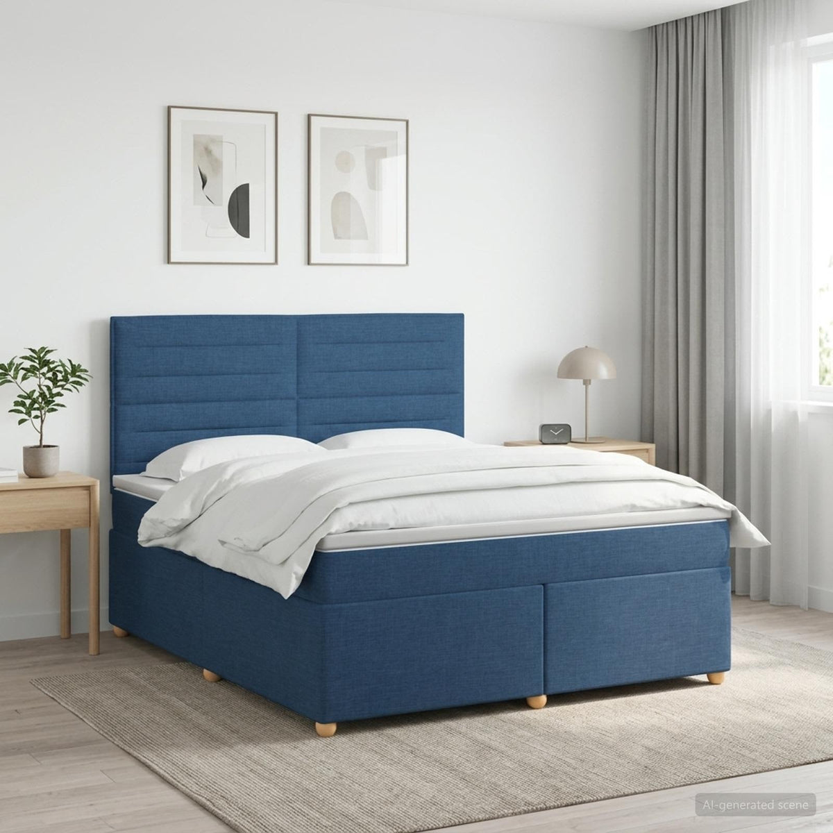 Boxspringbed met matras met hoofdeinde Blauw 180 x 200 cm Stof is nu te koop bij PeponiXL, paradijselijk wonen!