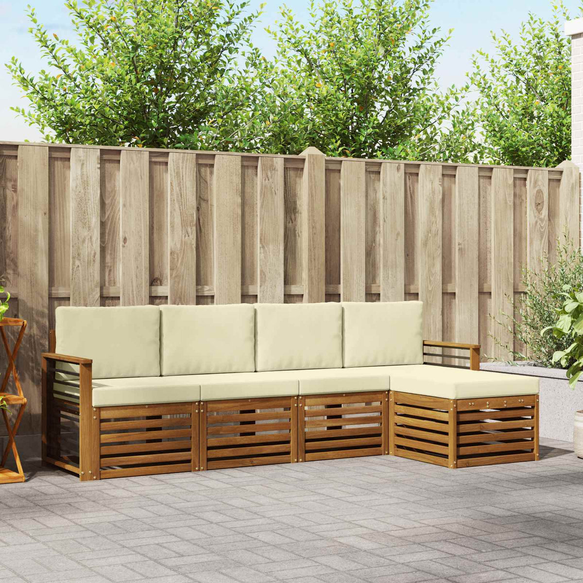 Buiten bankenset met kussen 5 pcs Natuurlijk en Crème is nu te koop bij PeponiXL, paradijselijk wonen!
