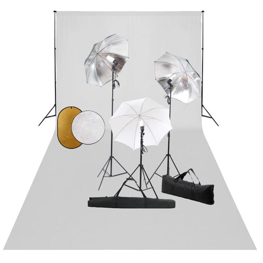 Fotostudioset met lampen, paraplu's, achtergrond en reflector is nu te koop bij PeponiXL, paradijselijk wonen!