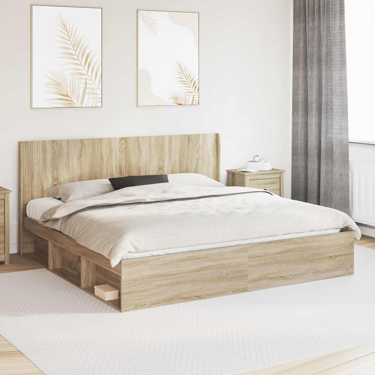 Bedframe met opbergruimte en hoofdbord Sonoma Eiken is nu te koop bij PeponiXL, paradijselijk wonen!
