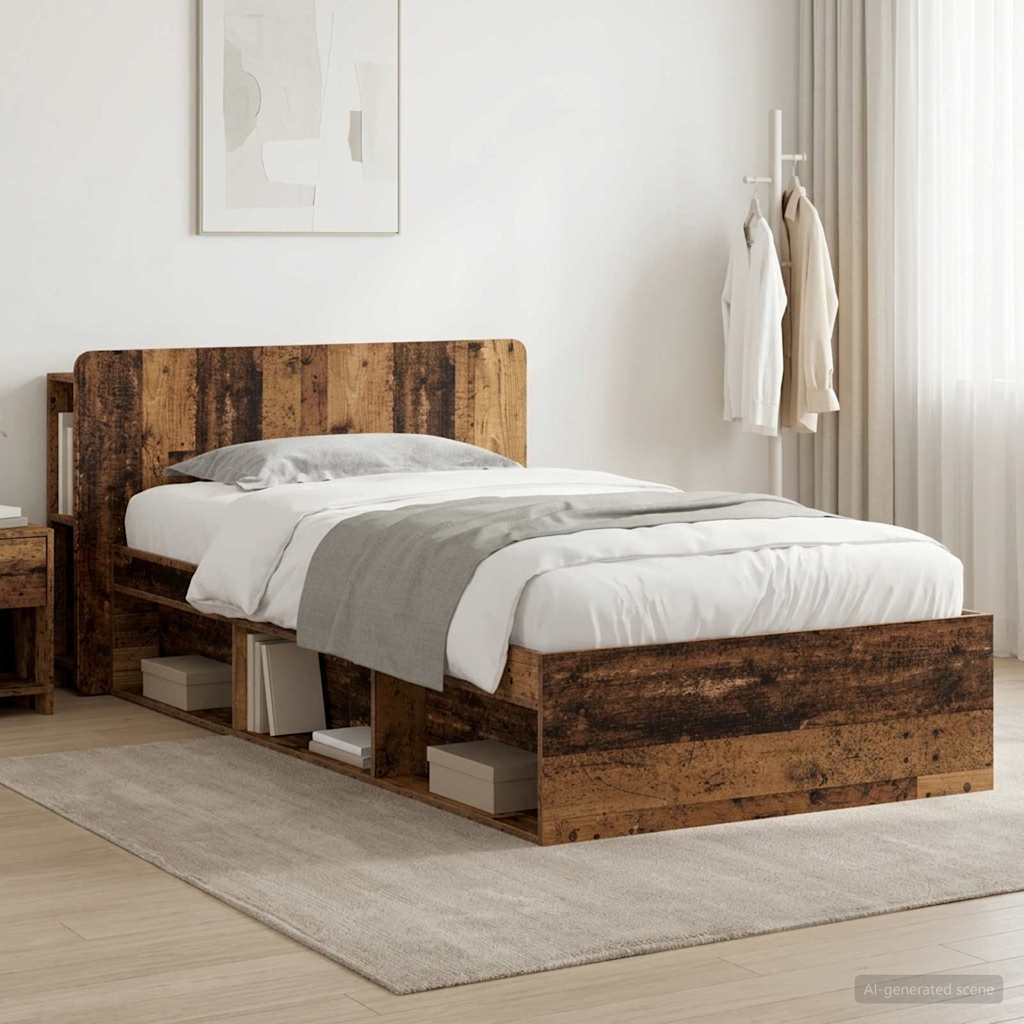 Bedframe met opslag Oud hout 75 x 190 cm Bewerkt hout is nu te koop bij PeponiXL, paradijselijk wonen!