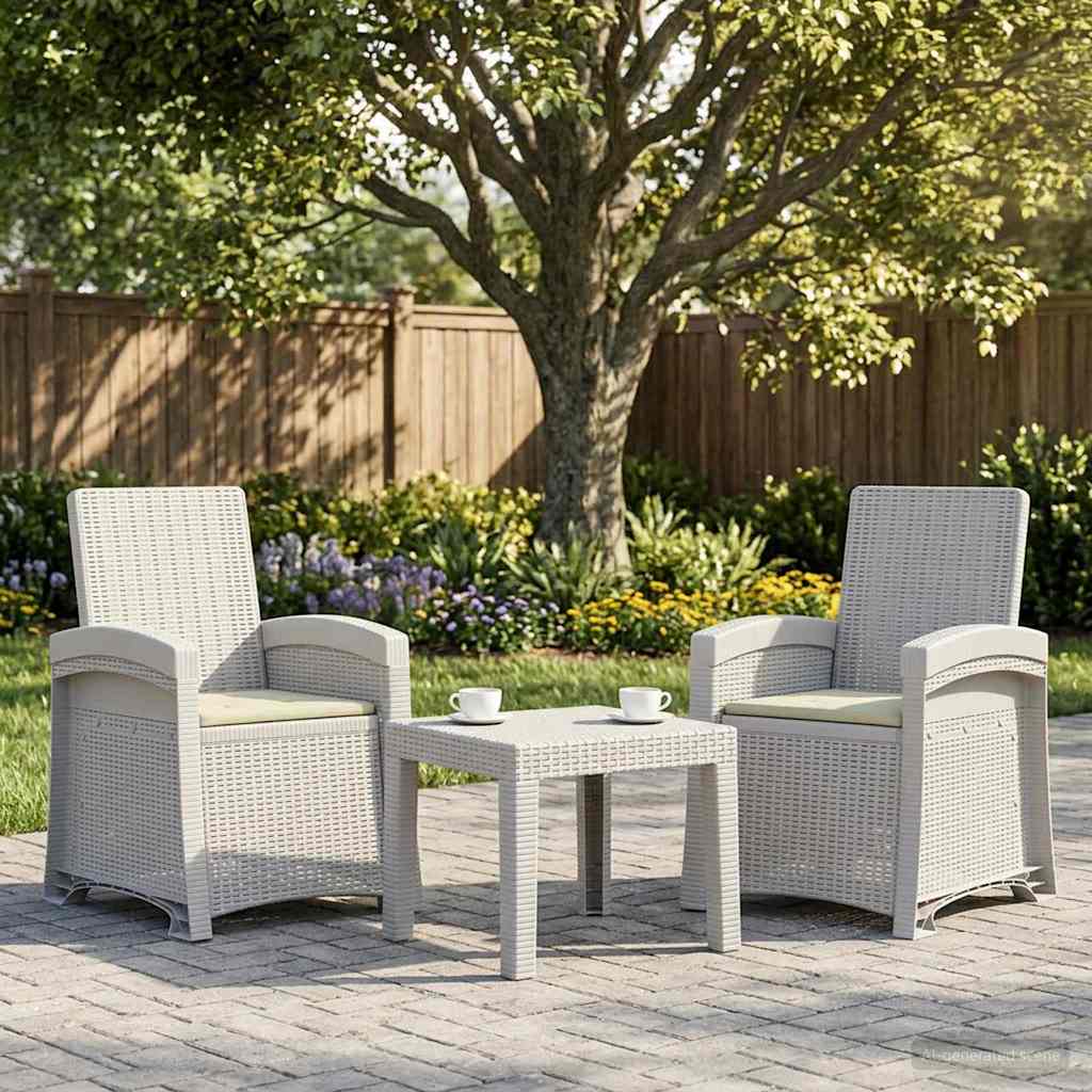 Ligstoel in rietenlook 2 pcs Wit en crèmekleurig PP is nu te koop bij PeponiXL, paradijselijk wonen!