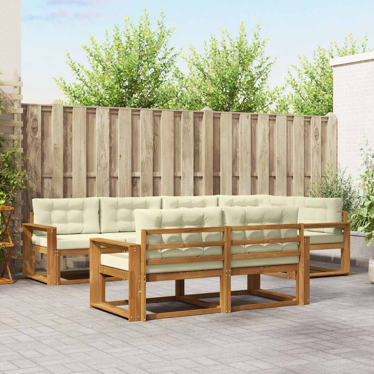 Buiten bankenset met kussen 7 pcs Natuurlijk en Crème is nu te koop bij PeponiXL, paradijselijk wonen!