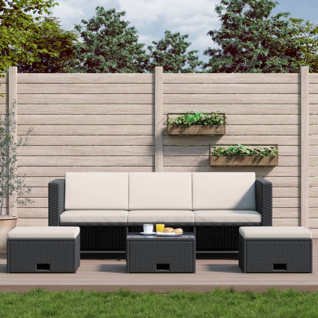 4-delige Loungeset met kussens poly rattan zwart is nu te koop bij PeponiXL, paradijselijk wonen!