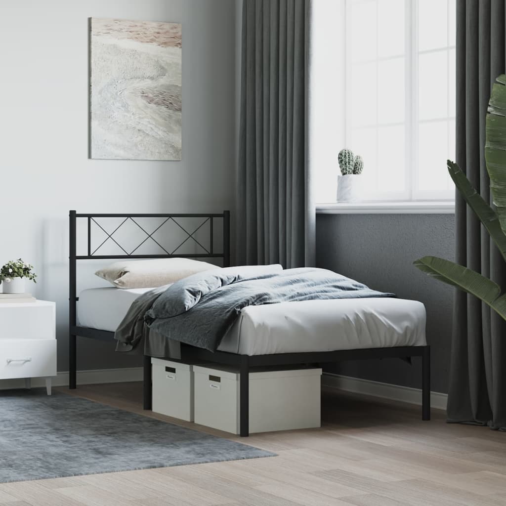 Bedframe met hoofdbord metaal zwart 80x200 cm is nu te koop bij PeponiXL, paradijselijk wonen!