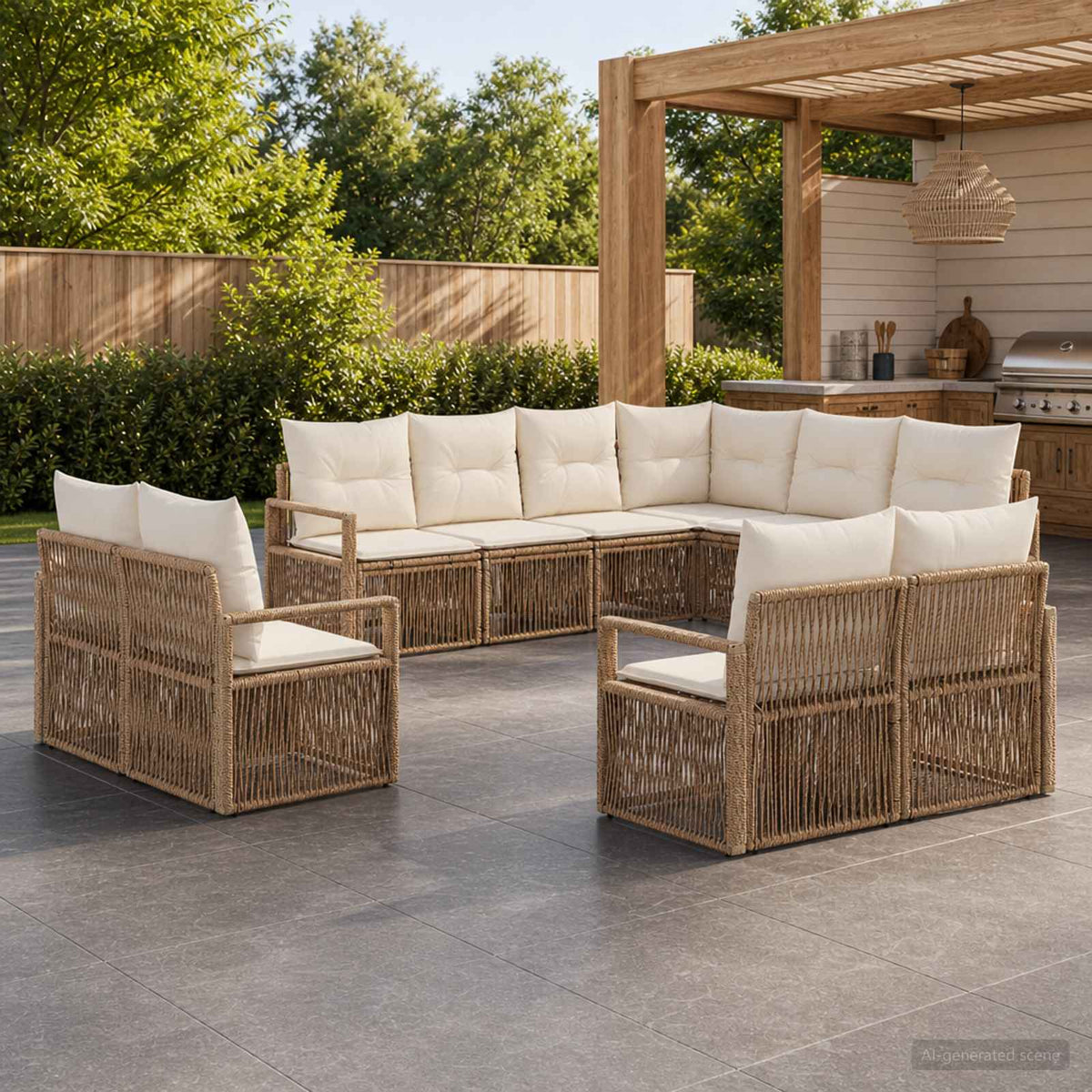 Tuinbankenset 11 pcs Beige poly rattan is nu te koop bij PeponiXL, paradijselijk wonen!