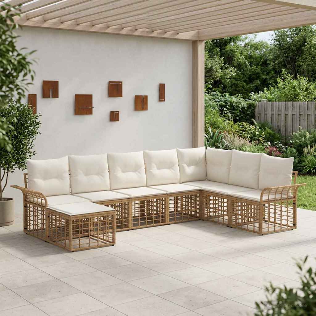 Buiten bankenset 8 pcs Natuurlijk en Crème Wit Polyester is nu te koop bij PeponiXL, paradijselijk wonen!