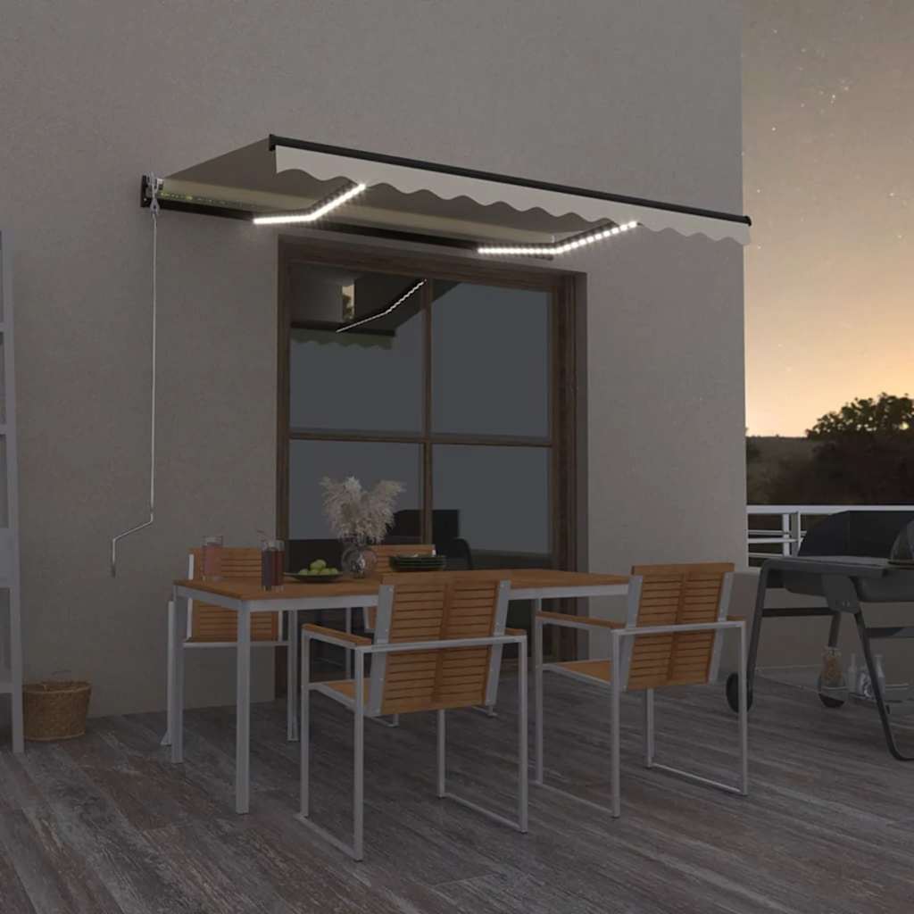 Luifel handmatig uittrekbaar met LED 350x250 cm crèmekleurig is nu te koop bij PeponiXL, paradijselijk wonen!
