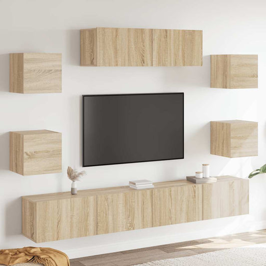 7-delige Tv-meubelset bewerkt hout sonoma eikenkleurig is nu te koop bij PeponiXL, paradijselijk wonen!