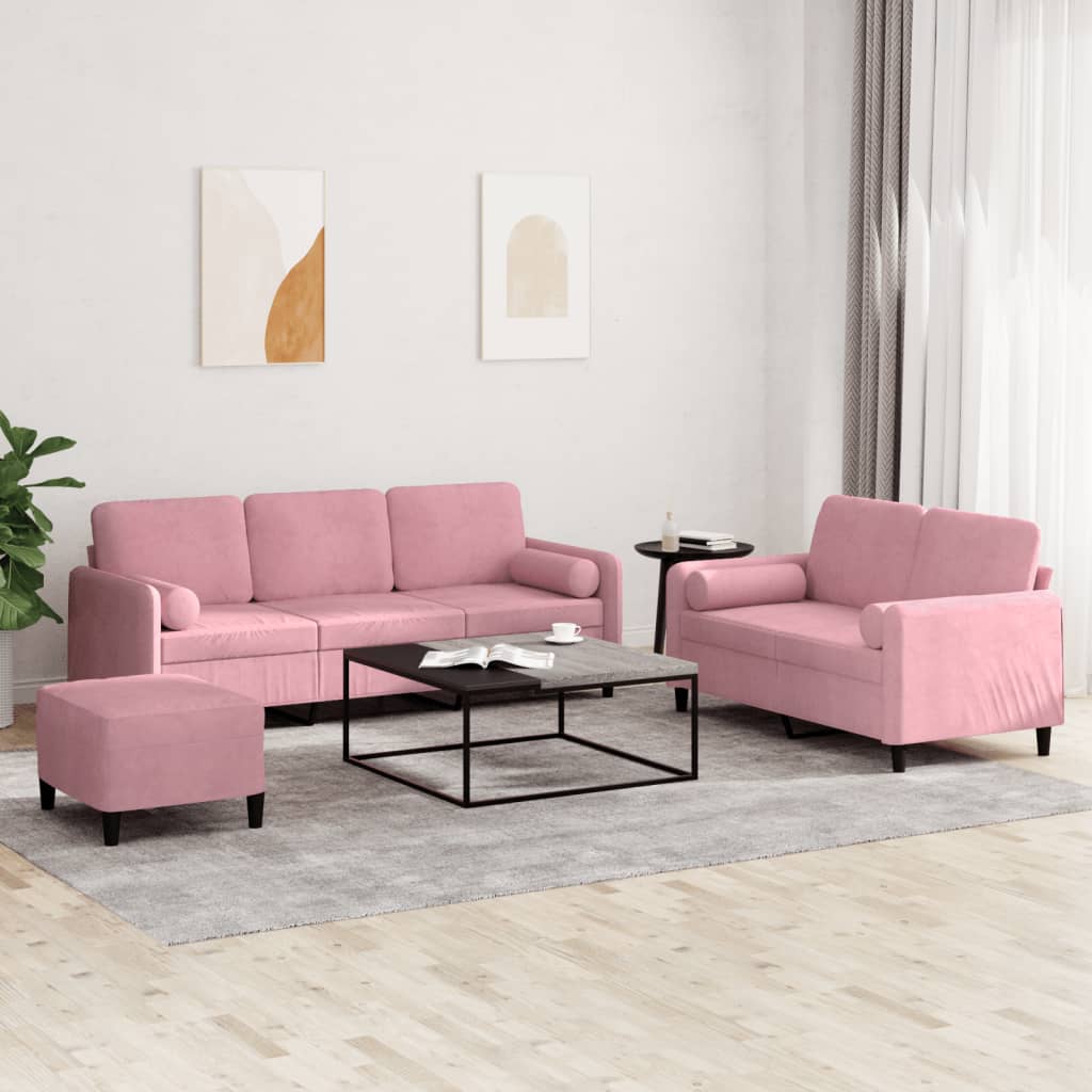 3-delige Loungeset met kussens fluweel roze is nu te koop bij PeponiXL, paradijselijk wonen!