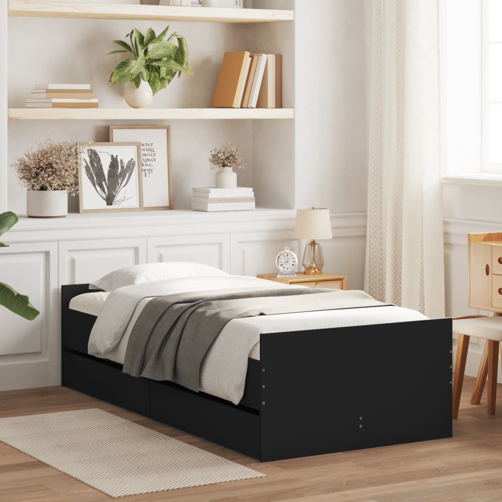 Bedframe met lades zwart 75x190 cm Small Single is nu te koop bij PeponiXL, paradijselijk wonen!