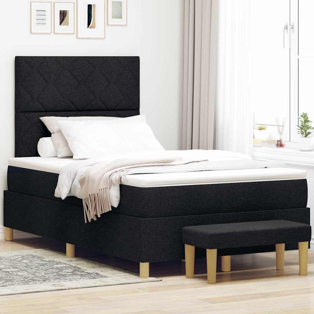 Boxspring bed met kussen met hoofdeinde Zwart 200 x 120 cm Stof is nu te koop bij PeponiXL, paradijselijk wonen!
