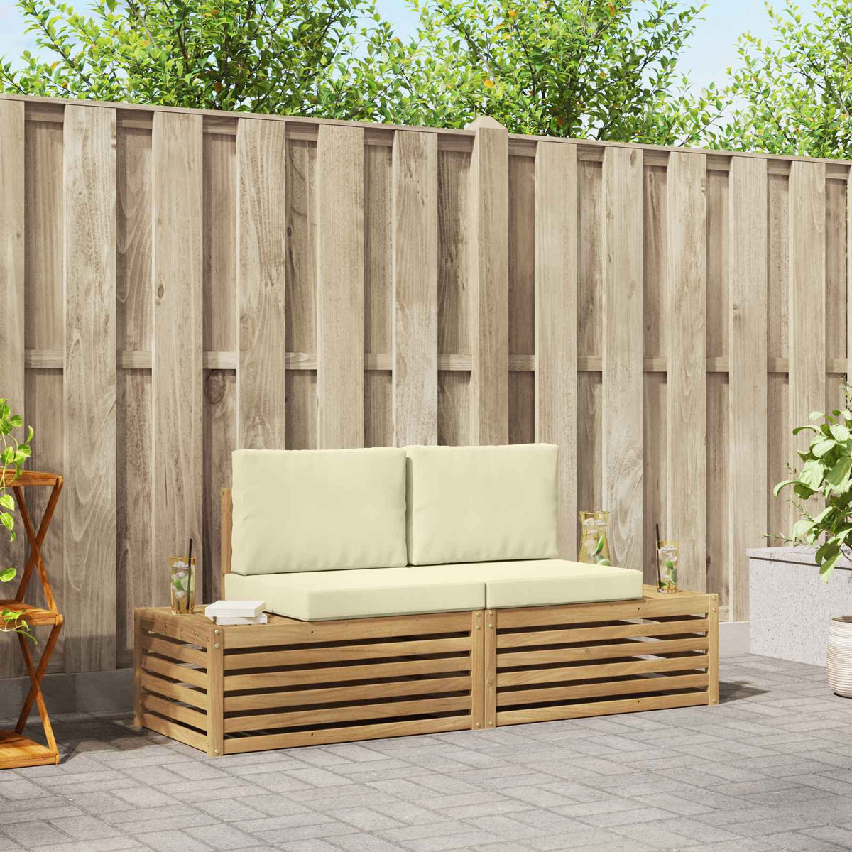 Buiten bankenset met kussen Wit 182,5 x 63 x 73 cm Polyester is nu te koop bij PeponiXL, paradijselijk wonen!