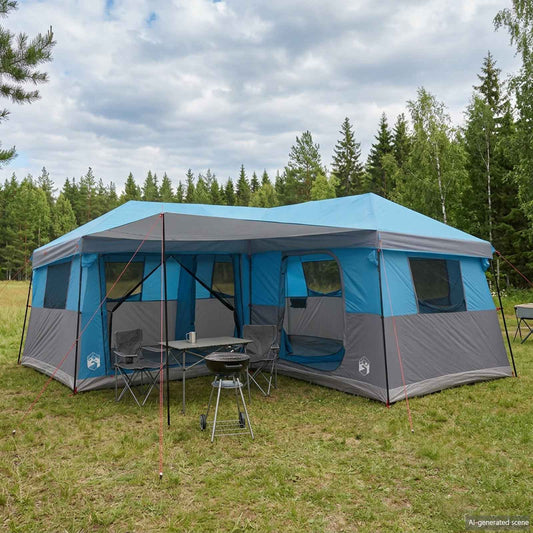 Familietent met regenhuif, waterafstotend 14-persoons Blauw is nu te koop bij PeponiXL, paradijselijk wonen!
