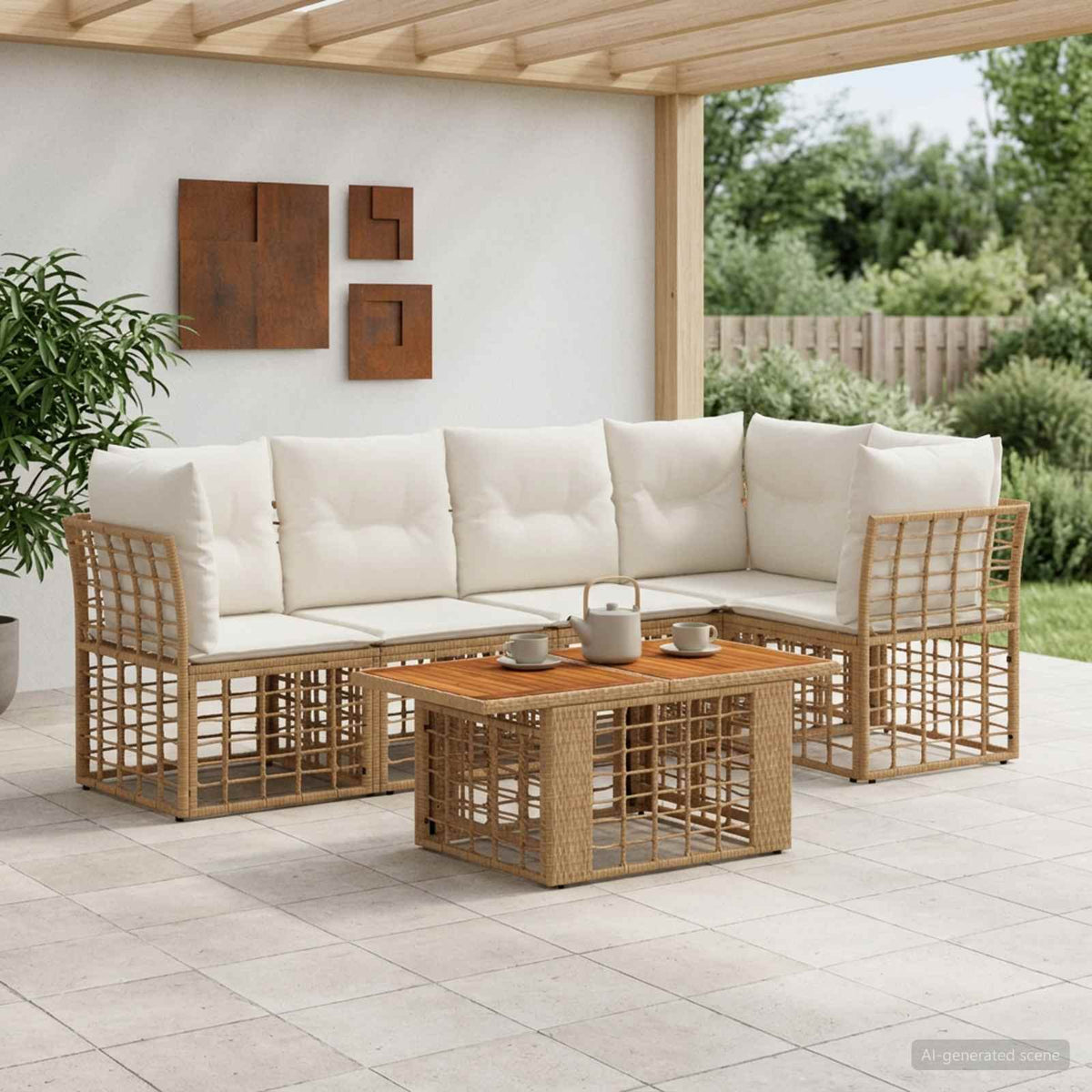 Tuinbankenset 6 st Natuurlijk en Crème Wit poly rattan is nu te koop bij PeponiXL, paradijselijk wonen!