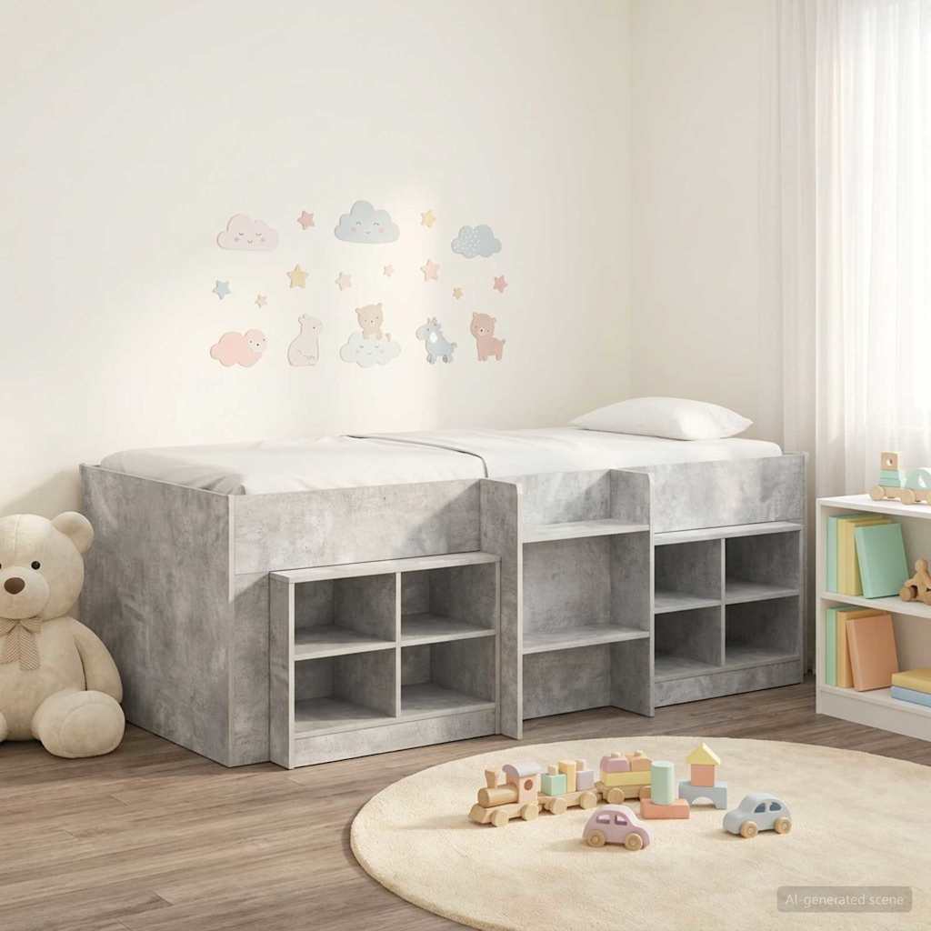 Loft Bed Frame met Kast met plank 3 st Betongrijs Bewerkt hout is nu te koop bij PeponiXL, paradijselijk wonen!