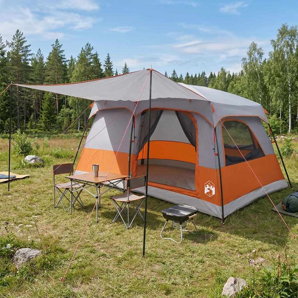 Gezinstent met dak Grijs en Oranje 420 x 305 x 200 cm is nu te koop bij PeponiXL, paradijselijk wonen!