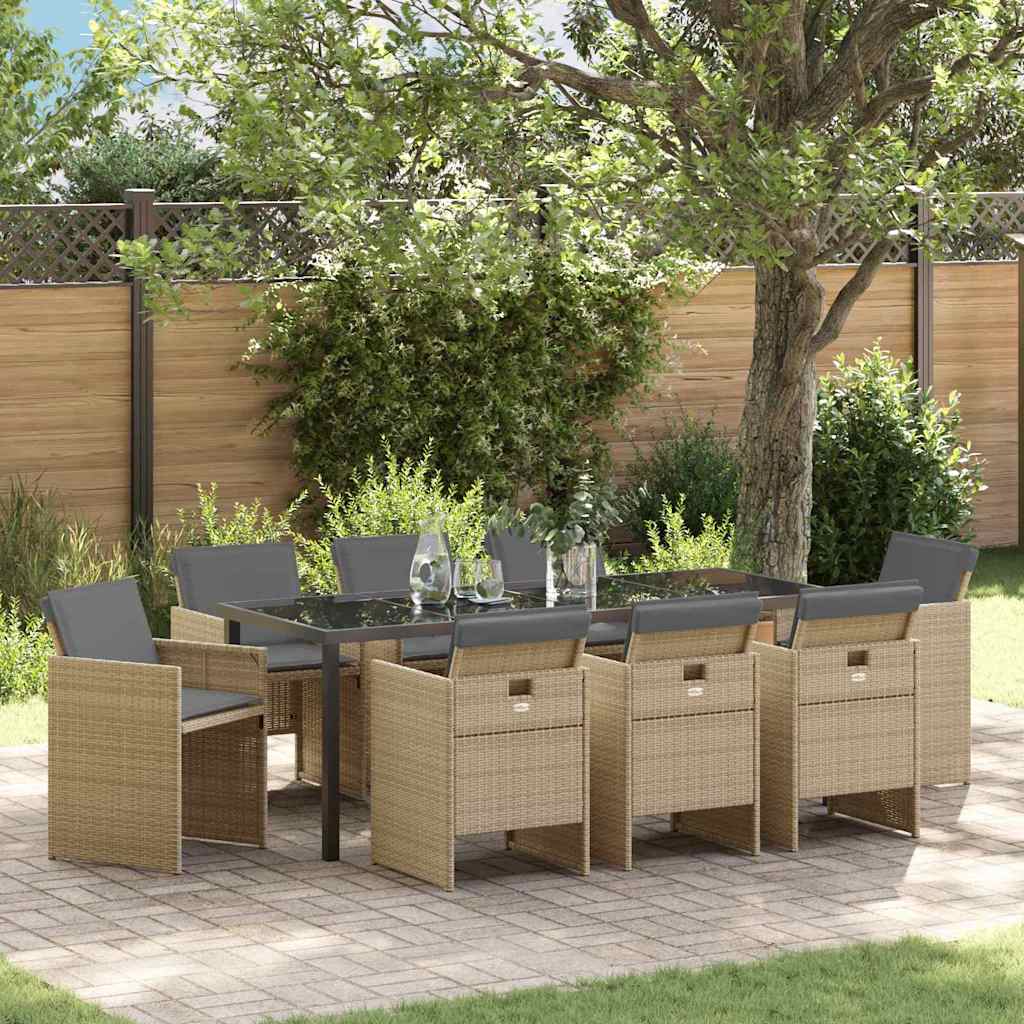 Tuin eettafelset 9 pcs Beige poly rattan is nu te koop bij PeponiXL, paradijselijk wonen!