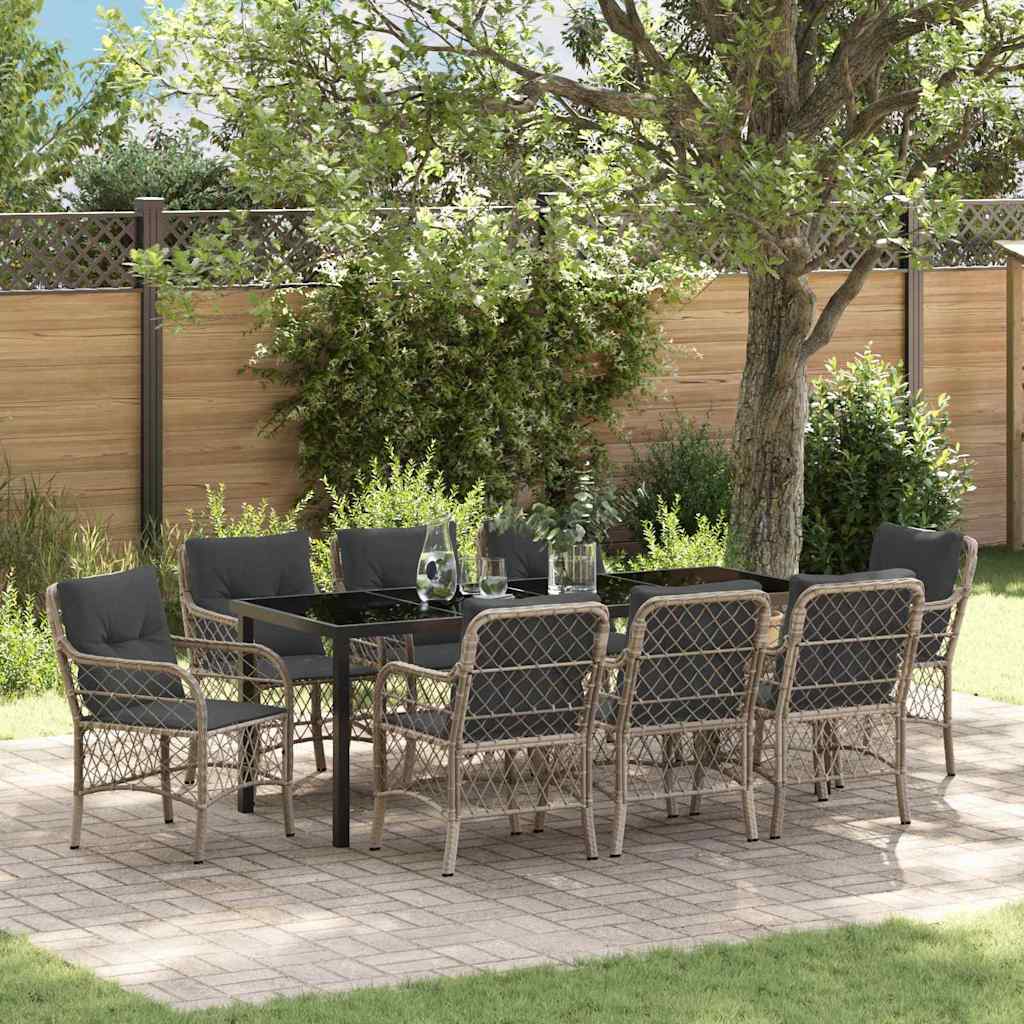 Tuin eettafelset met kussen 9 pcs Lichtgrijs poly rattan is nu te koop bij PeponiXL, paradijselijk wonen!
