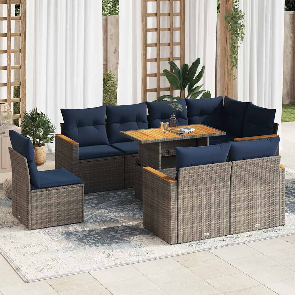 9-delige Loungeset met kussens poly rattan grijs is nu te koop bij PeponiXL, paradijselijk wonen!