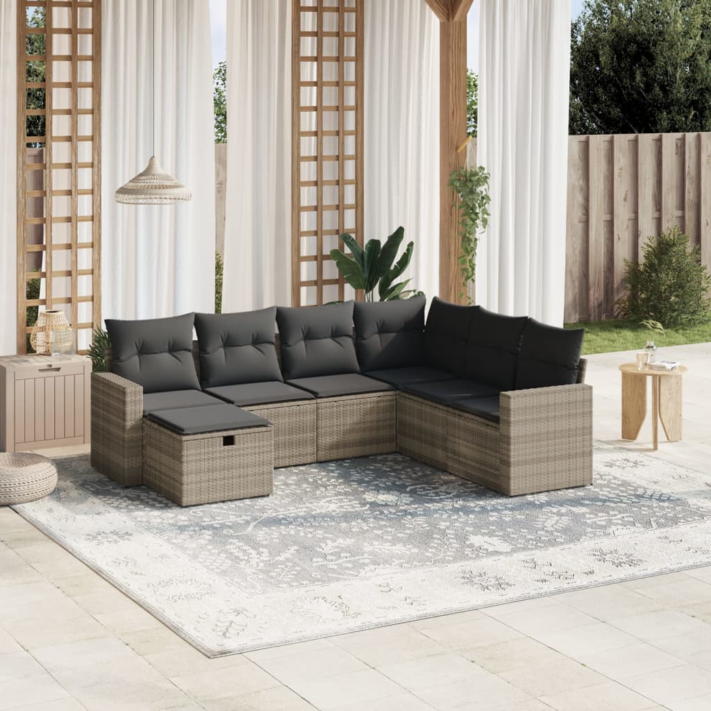 7-delige Loungeset met kussens poly rattan lichtgrijs is nu te koop bij PeponiXL, paradijselijk wonen!