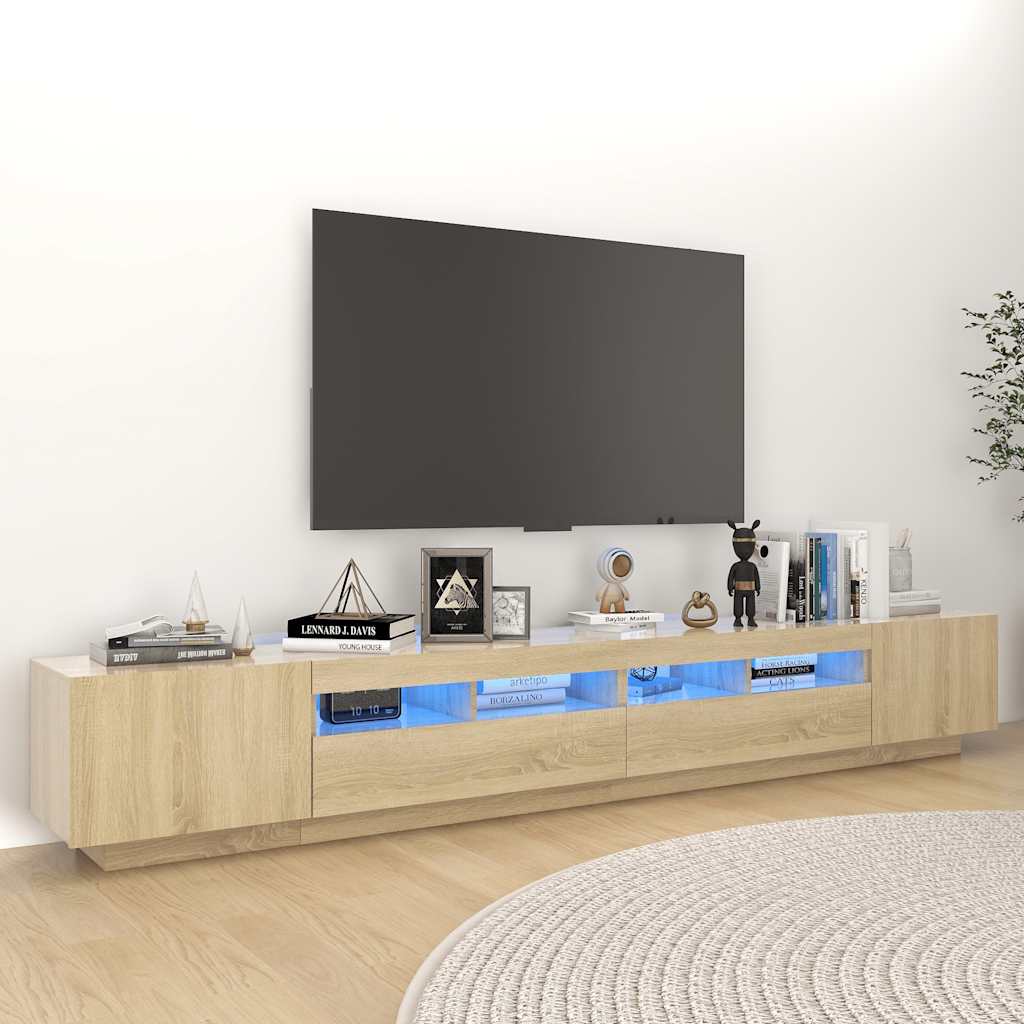 Tv-meubel met LED-verlichting 260x35x40 cm sonoma eikenkleurig is nu te koop bij PeponiXL, paradijselijk wonen!