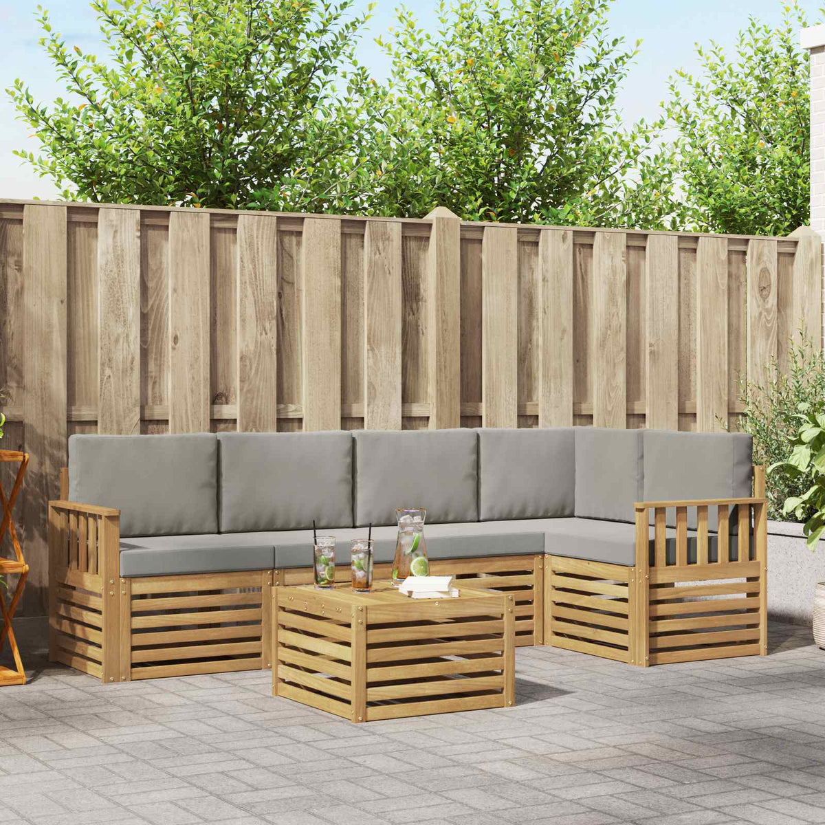 Buiten bankenset 6 pcs Wit en Lichtgrijs 59 x 59 x 37 cm is nu te koop bij PeponiXL, paradijselijk wonen!