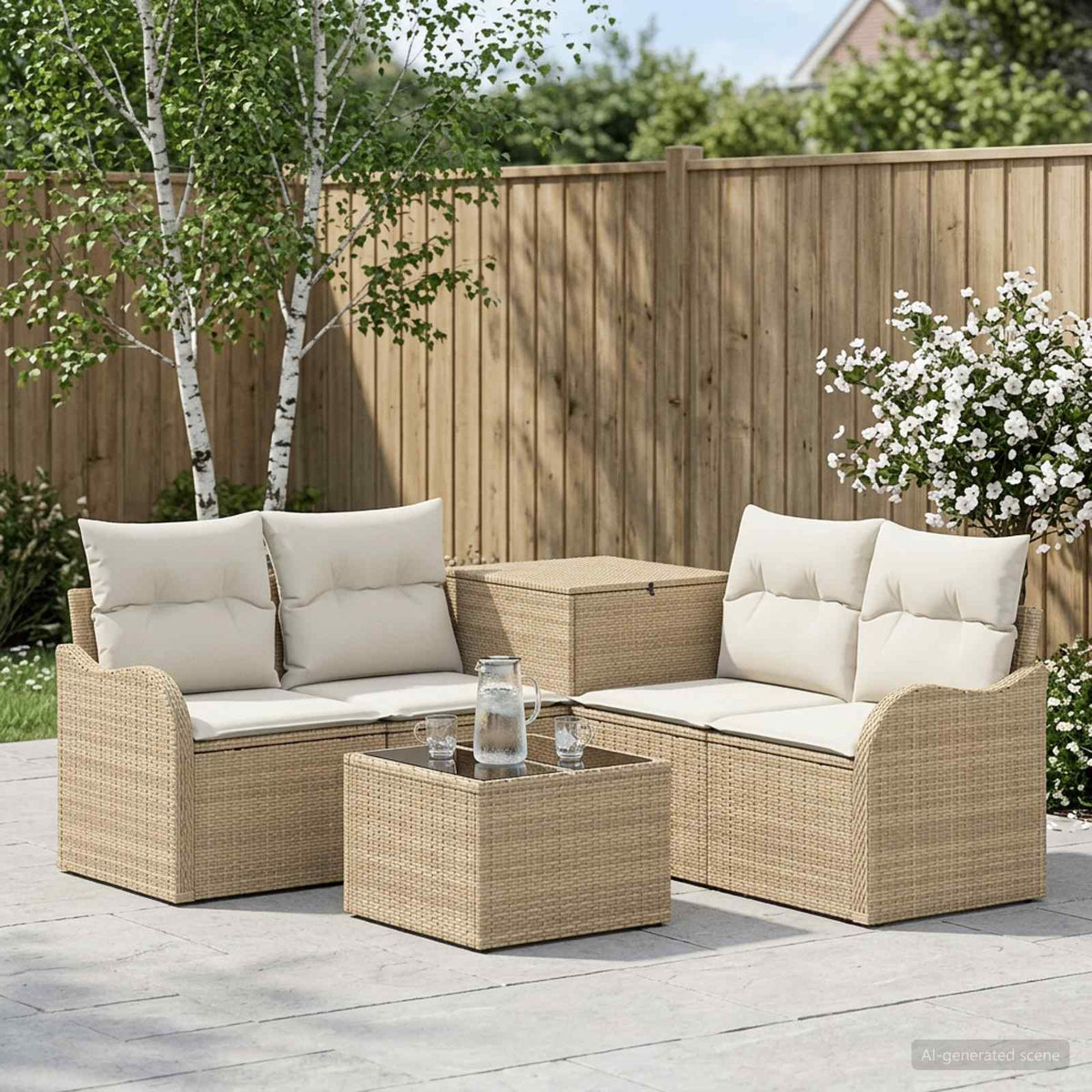 Bankstel 6 st Beige en Crème Wit Poly Rattan en Staal is nu te koop bij PeponiXL, paradijselijk wonen!